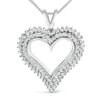 .925 Sterling Silver 1.00 Cttw Lab-Grown Diamond Open Heart Pendant Necklace (F-G Color, VS1-VS2 Clarity) - 18" Inches