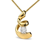 10K Yellow Gold 1/10 Cttw Round Diamond Solitaire Spiral Pendant Necklace
