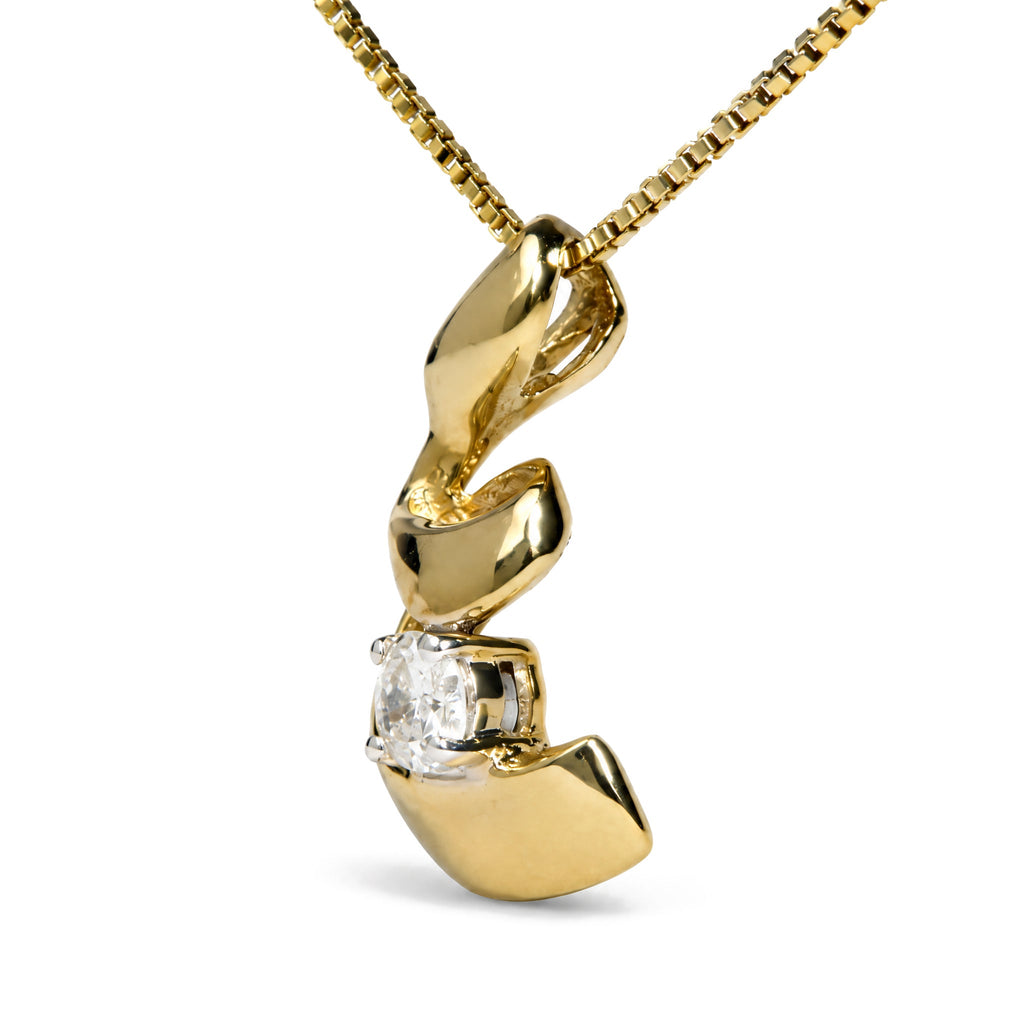 10K Yellow Gold 1/10 Cttw Round Diamond Solitaire Spiral Pendant Necklace