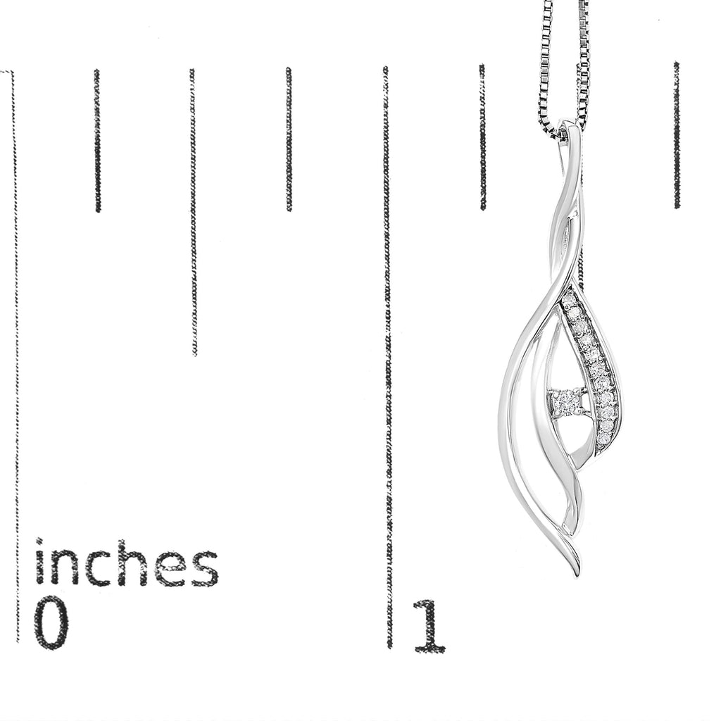Espira 10K White Gold Round Diamond Accented Open Cascade Twist 18" Pendant Necklace (1/10 Cttw, J-K Color, I1-I2 Clarity)