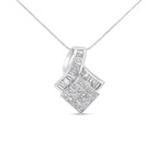 14k White Gold 2 1/10 Cttw Princess and Baguette Geometric Designed Diamond Pendant Necklace (G-H Color, VS1-VS2 Clarity) - NO CHAIN INCLUDED