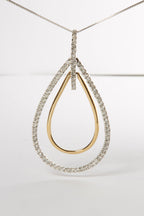 14K Two-Tone Gold Round Cut Diamond Double Burst Pendant Necklace (1.00 cttw, H-I Color, SI2-I1 Clarity)