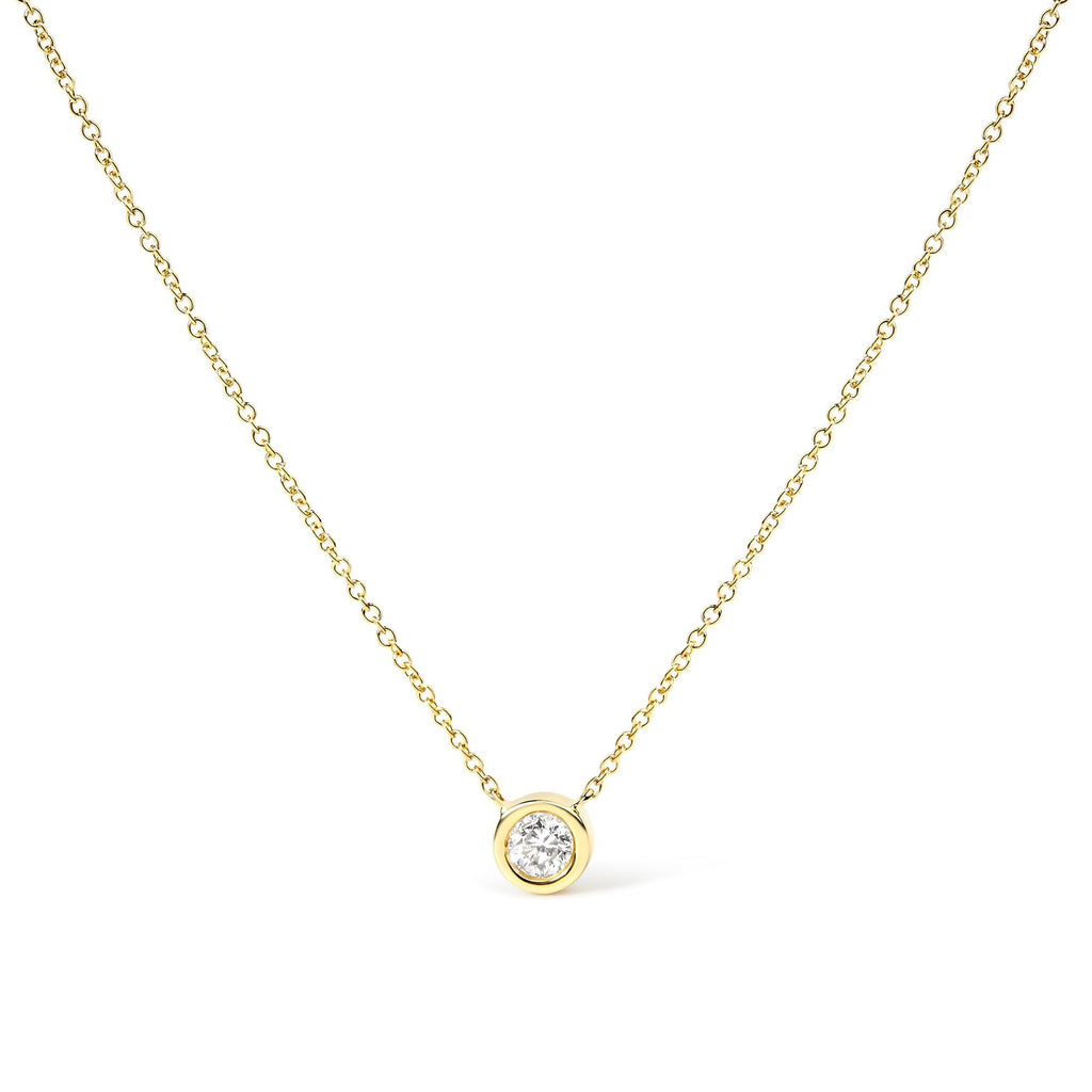 10K Gold Round Brilliant-Cut Diamond Modern Bezel-Set Solitaire 16"-18" Pendant Necklace (H-I Color, SI2-I1 Clarity)