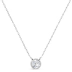 AGS Certified 10K White Gold 1/5 Cttw Bezel Set Round Diamond Solitaire 16-18" Adjustable Pendant Necklace (H-I Color, SI1-SI2 Clarity)