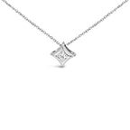 10K White Gold 1/10 Cttw Bezel Set Solitaire Princess Cut Diamond Kite Shaped Pendent Necklace - 18" Inches