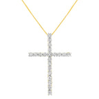 10K Yellow Gold Plated .925 Sterling Silver 4.0 Cttw Round Cut Diamond Cross Pendant Necklace (J-K Color, I1-I2 Clarity) - 18"