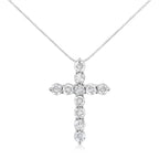 .925 Sterling Silver 1.0 Cttw Prong Set Round-Cut Diamond Cross 18" Pendant Necklace (I-J Color, I2-I3 Clarity)