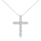 .925 Sterling Silver 1.0 Cttw Prong Set Round-Cut Diamond Cross 18" Pendant Necklace (I-J Color, I2-I3 Clarity)