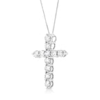 .925 Sterling Silver 1.0 Cttw Prong Set Round-Cut Diamond Cross 18" Pendant Necklace (I-J Color, I2-I3 Clarity)