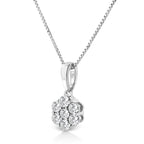 14KT White Gold 1/2 cttw Diamond Floral Cluster Pendant Necklace (HI, SI2-I1)