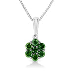 .925 Sterling Silver 1/2 Cttw Prong Set Treated Green Diamond Floral Cluster 18" Pendant Necklace (Green Color, I1-I2 Clarity)