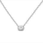 14K White Gold 1/2 Cttw Lab Grown Oval Shape Solitaire Diamond East West 18" Pendant Necklace (E-F Color, VS1-VS2 Clarity)