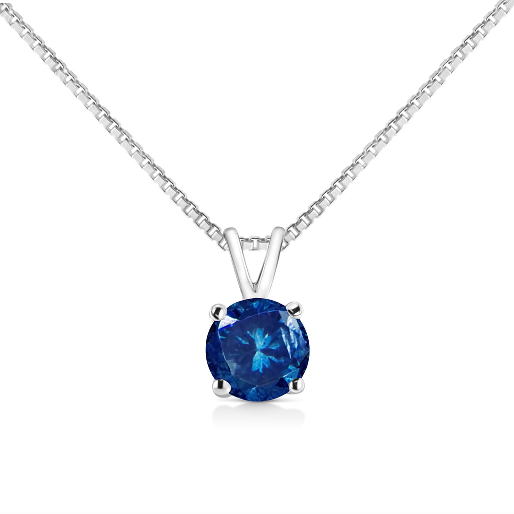 14K White Gold 1/4 Cttw Round Brilliant Cut Lab Grown Blue Diamond 4-Prong Solitaire Pendant Necklace (Blue Color, VVS2-VS1 Clarity) - 18"