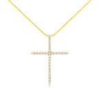 10K Yellow Gold Plated .925 Sterling Silver 3.0 Cttw Prong-Set Round Brilliant Cut Diamond Cross 18" Pendant Necklace (J-K Color, I1-I2 Clarity)