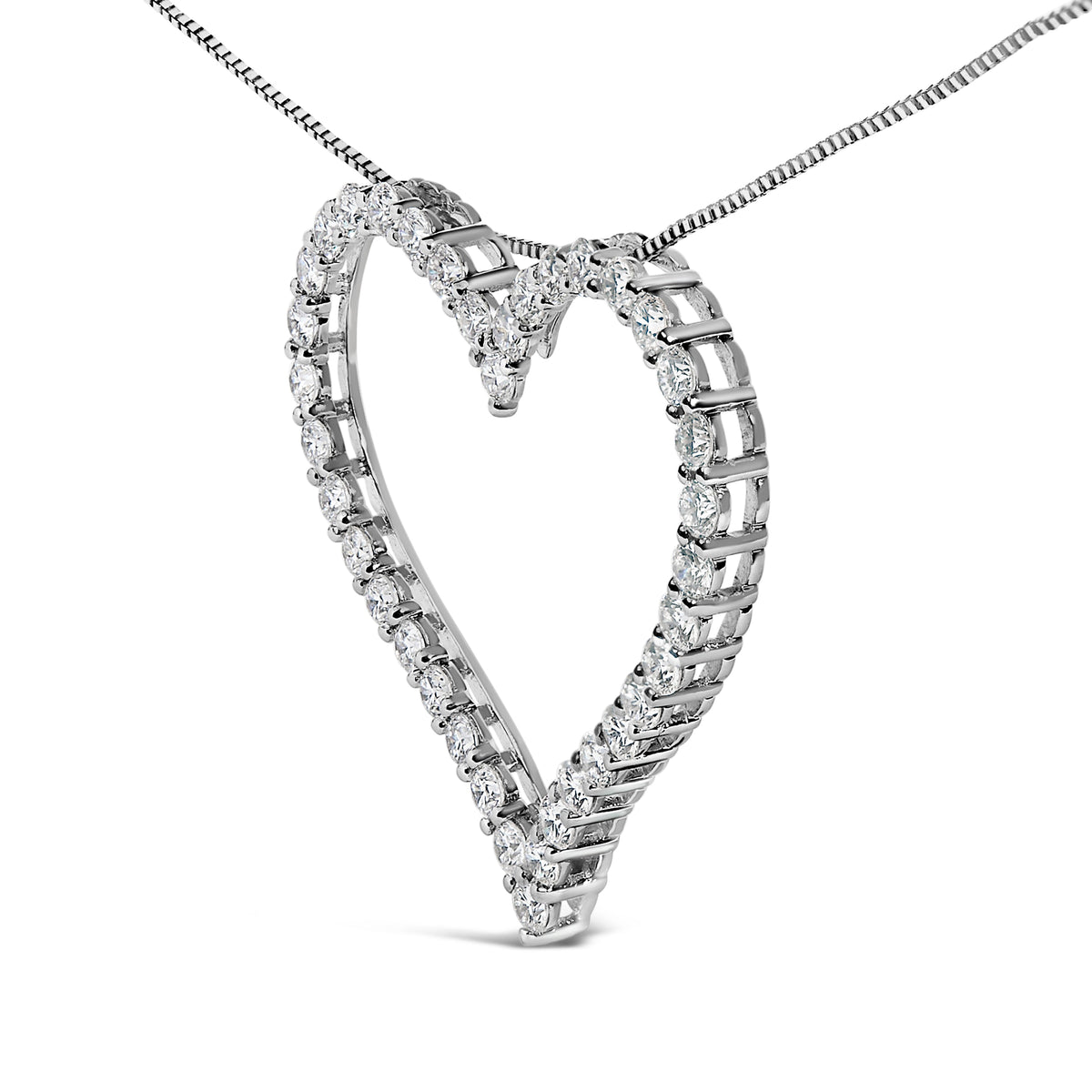 14K White Gold 3.0 Cttw Lab Grown Diamond Open Heart Pendant Necklace