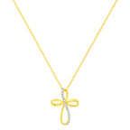 10K Yellow Gold Plated .925 Sterling Silver Diamond Accent Cross Ribbon 18" Pendant Necklace (I-J Color, I2-I3 Clarity)