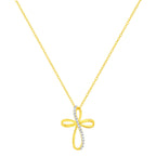 .925 Sterling Silver Diamond Accent Cross Ribbon 18" Pendant Necklace (I-J Color, I2-I3 Clarity)