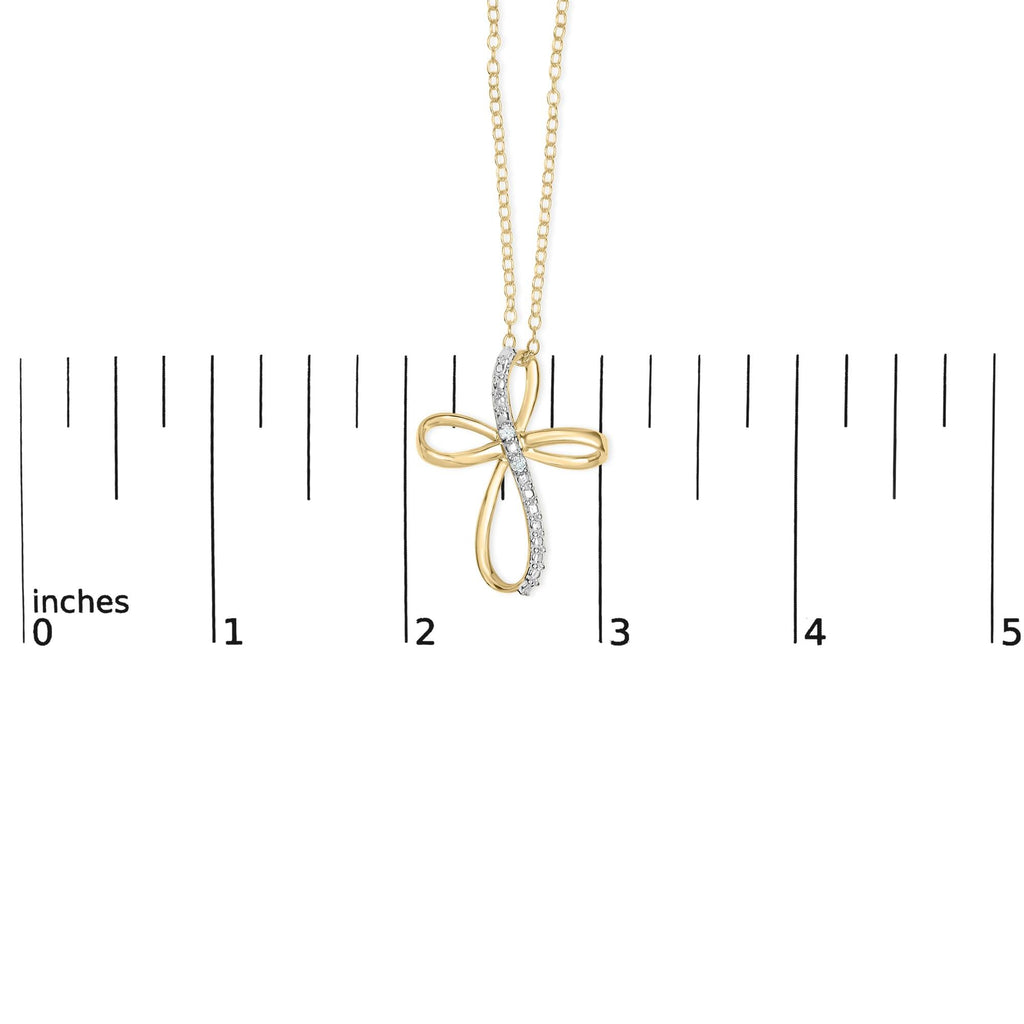 .925 Sterling Silver Diamond Accent Cross Ribbon 18" Pendant Necklace (I-J Color, I2-I3 Clarity)