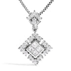 10K White Gold Princess Cut Diamond Geometric Pendant Necklace