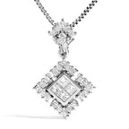 10K White Gold Princess Cut Diamond Geometric Pendant Necklace