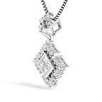10K White Gold Princess Cut Diamond Geometric Pendant Necklace