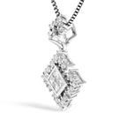 10K White Gold Princess Cut Diamond Geometric Pendant Necklace