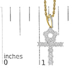 Men's 10K Yellow Gold 1 3/4 Cttw Diamond Cluster Ankh Cross Pendant Necklace - 18" Inches