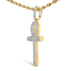 10K Yellow Gold 1 7/8 Cttw Round Diamond Ankh Men's Pendant Necklace