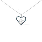 925 Sterling Silver 1/10ct TDW  Blue Treated  Diamond Heart Pendant Necklace