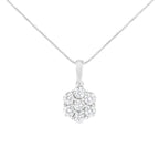 14K White Gold 2.00 Cttw Brilliant Round-Cut Diamond 7 Stone Flower Cluster 18" Pendant Necklace (H-I Color, SI2-I1 Clarity)