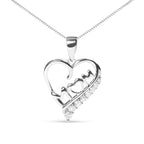 .925 Sterling Silver 1/4 Cttw Diamond  "Mom" and Open Heart 18" Pendant Necklace (I-J Color, I2-I3 Clarity)