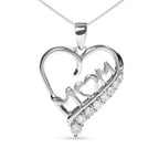 .925 Sterling Silver 1/4 Cttw Diamond  "Mom" and Open Heart 18" Pendant Necklace (I-J Color, I2-I3 Clarity)