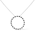 .925 Sterling Silver 2.0 Cttw Alternating Black and White Diamond Open Hoop Circle Pendant Necklace (H-I Color, I2-I3 Clarity) - 18" Inches