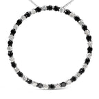.925 Sterling Silver 3.0 Cttw Alternating Black and White Diamond Open Hoop Circle Pendant Necklace (H-I Color, I3 Clarity) - 18" Inches