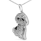 .925 Sterling Silver 1/2 Cttw White and Black Diamond Shih Tzu Dog 18" Pendant Necklace (I-J Color, I2-I3 Clarity)