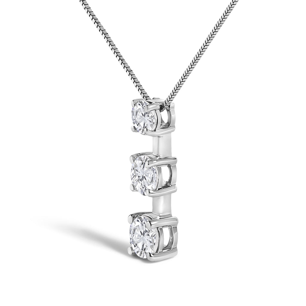 10K White Gold 1/2 Cttw Diamond 3 Stone Drop Pendant Necklace
