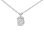Sterling Silver 1.00 Cttw Lab Grown Diamond Oval Halo Pendant Bezel Station Necklace