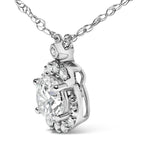 Sterling Silver 1.00 Cttw Lab Grown Diamond Oval Halo Pendant Bezel Station Necklace