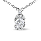 Sterling Silver 5/8 Cttw Lab Grown Diamond Oval Halo Pendant Necklace
