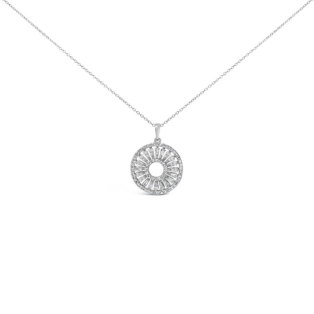 Sterling Silver 1 1/6 Cttw Diamond Openwork Medallion Pendant Necklace