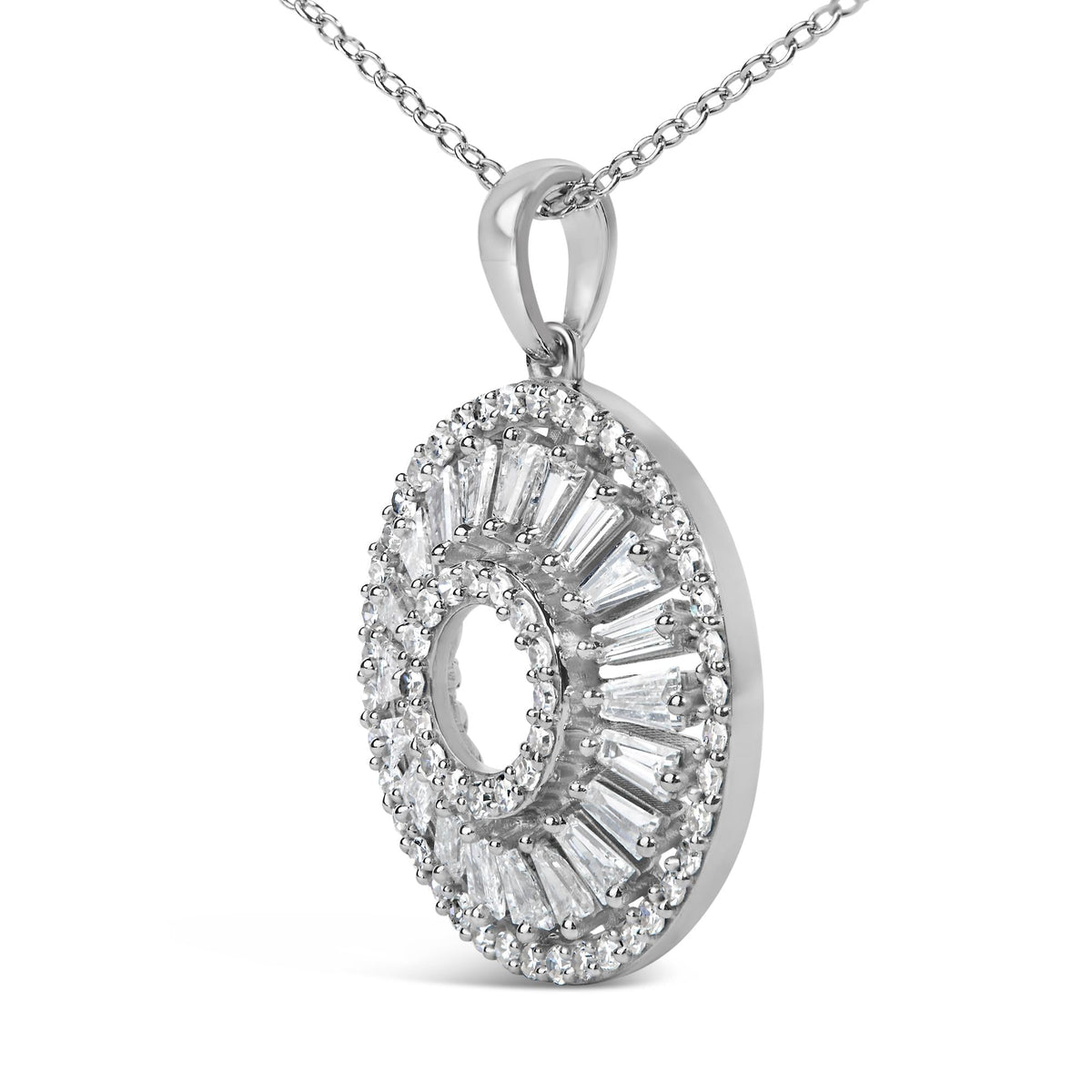 Sterling Silver 1 1/6 Cttw Diamond Openwork Medallion Pendant Necklace