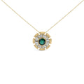 14K Yellow Gold Plated .925 Sterling Silver Lab Grown Emerald and Baguette Diamond Medallion Pendant Necklace