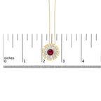 14K Yellow Gold Plated Silver Created Red Ruby and Diamond Baguette Medallion Pendant Necklace