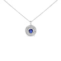 Sterling Silver Lab Grown Sapphire and Baguette Diamond Medallion Pendant Necklace