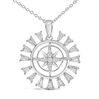 Sterling Silver 1/2 Cttw Diamond Starburst Compass Medallion Pendant Necklace