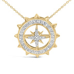 14KT Yellow Gold Plated Sterling Silver 1 Cttw Diamond Compass Medallion Pendant Necklace
