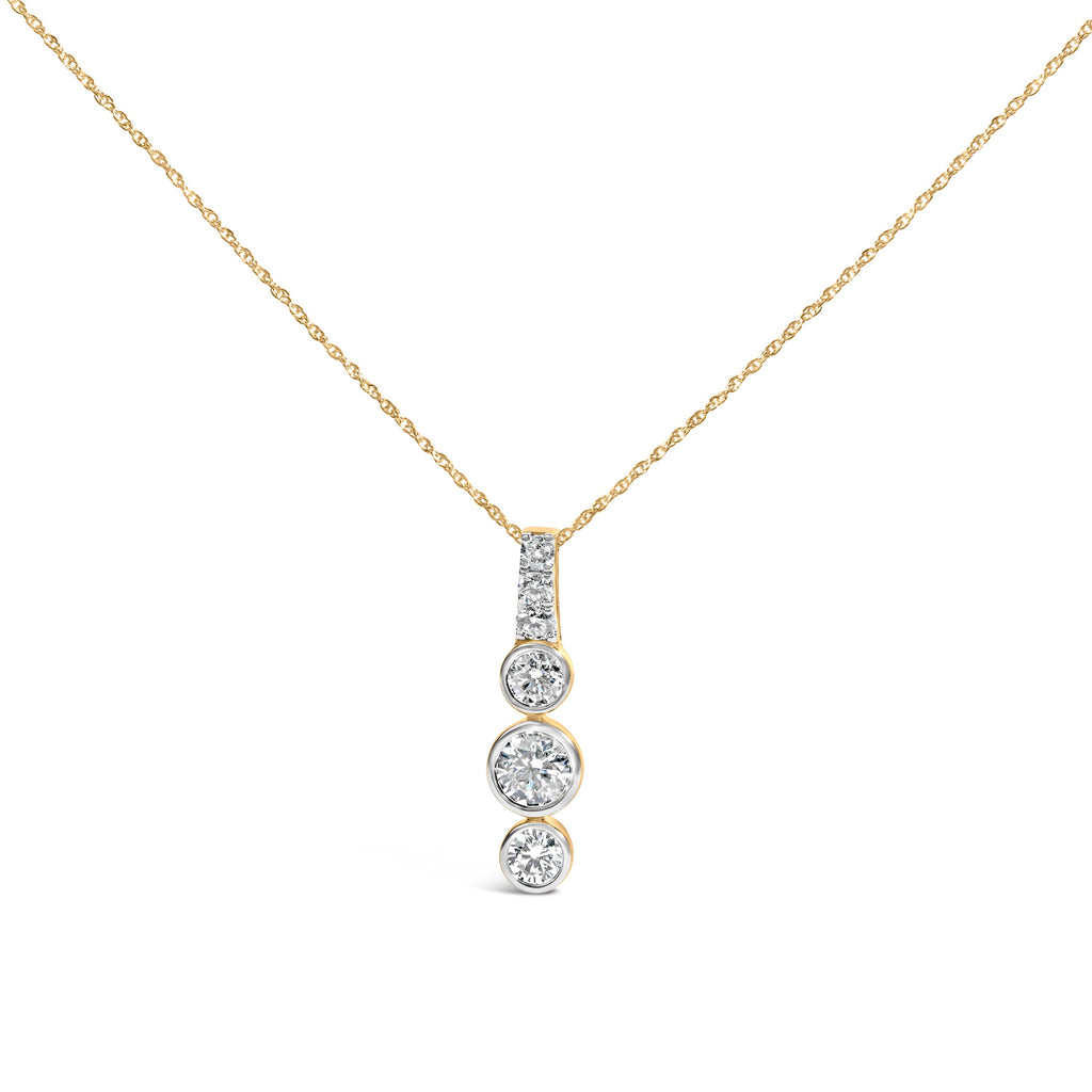 10K Yellow Gold Plated Silver 1 1/2 Cttw Lab Grown Diamond Bezel Set Vertical Drop Pendant Necklace