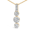 10K Yellow Gold Plated Silver 1 1/2 Cttw Lab Grown Diamond Bezel Set Vertical Drop Pendant Necklace