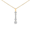 10K Yellow Gold Plated Sterling Silver 1.0 Cttw Lab Grown Diamond Bezel Vertical Drop Pendant Necklace