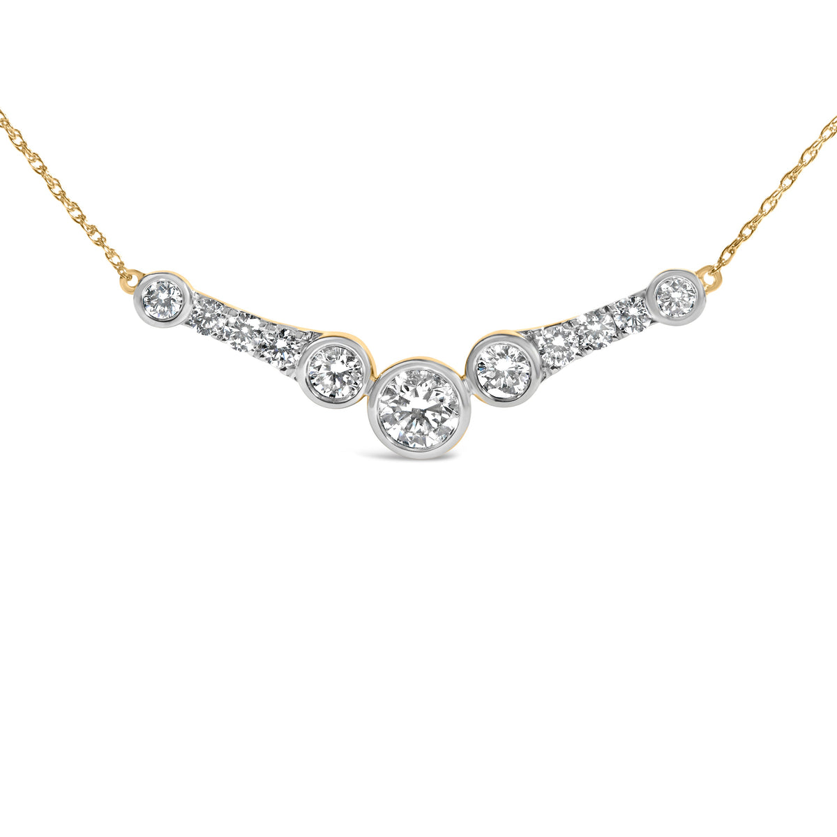 10K Yellow Gold Plated Sterling Silver 1 1/2 Cttw Lab Grown Diamond V Bar Necklace